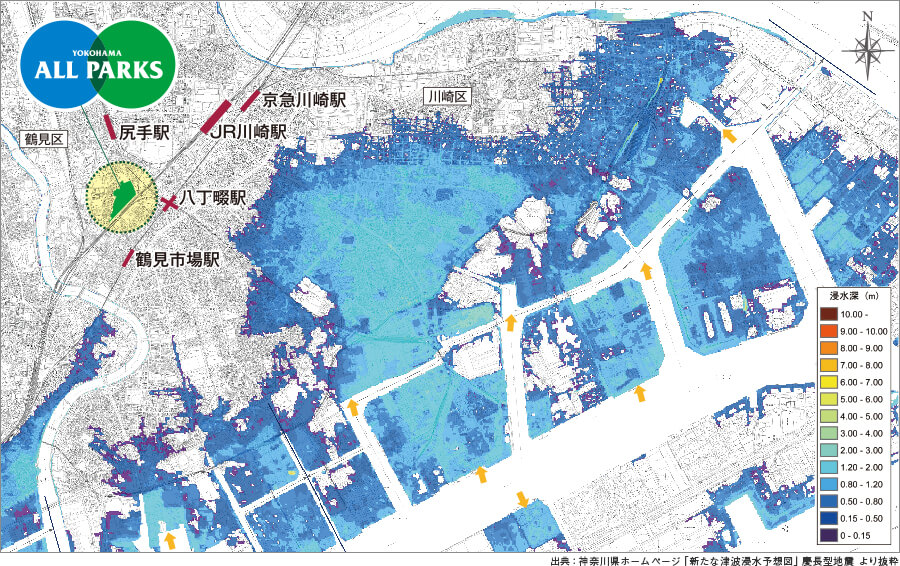 出典：神奈川県ホームページ「新たな津波浸水予想図」慶長型地震 より抜粋